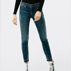 Express Pearl Beaded Embellished Mid Rise Ankle Legging Jeans 00 Holiday Jeans
